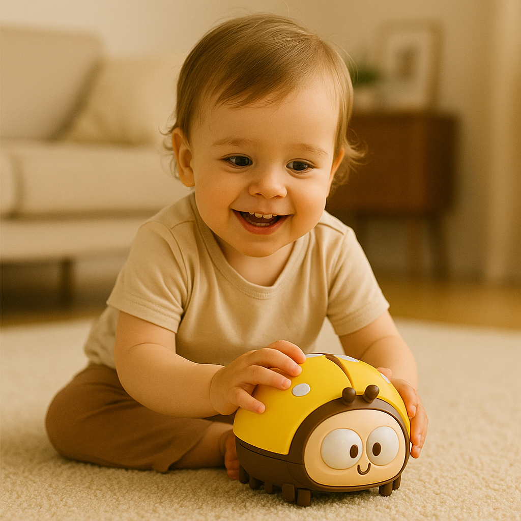 Floating Balloon Toy with Ladybug Base and Button Activation for Babies