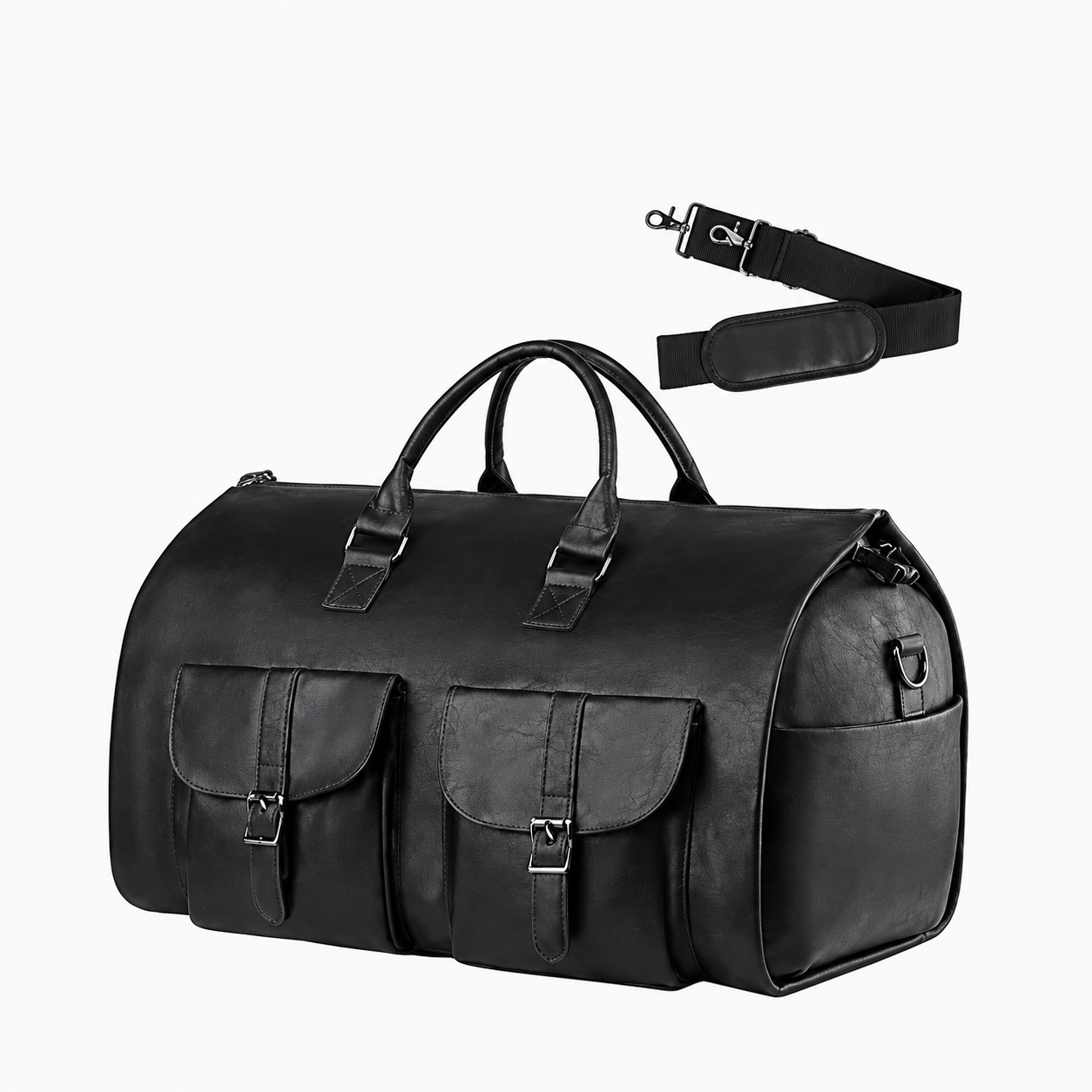Convertible Travel Duffle Bag with Garment Buckles and Shoe Compartment, Telescoping Handle