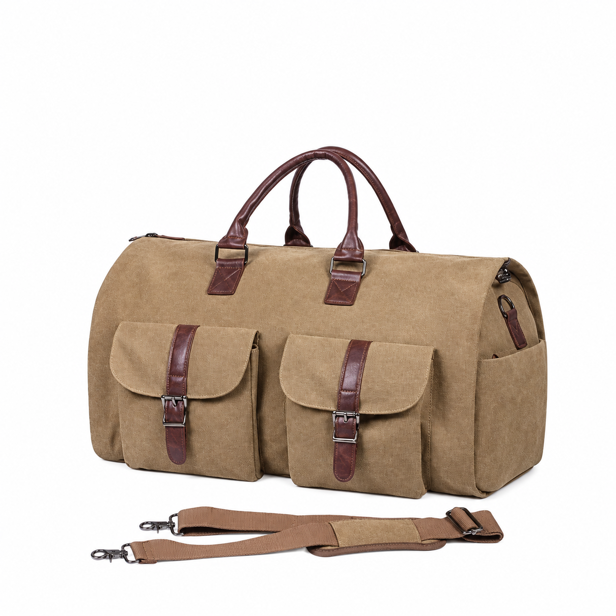 Convertible Travel Duffle Bag with Garment Buckles and Shoe Compartment, Telescoping Handle