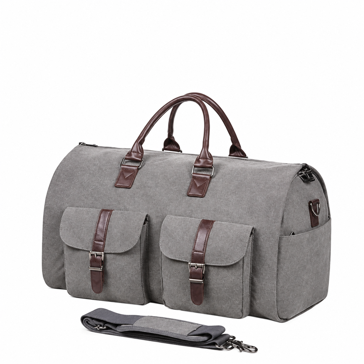 Convertible Travel Duffle Bag with Garment Buckles and Shoe Compartment, Telescoping Handle
