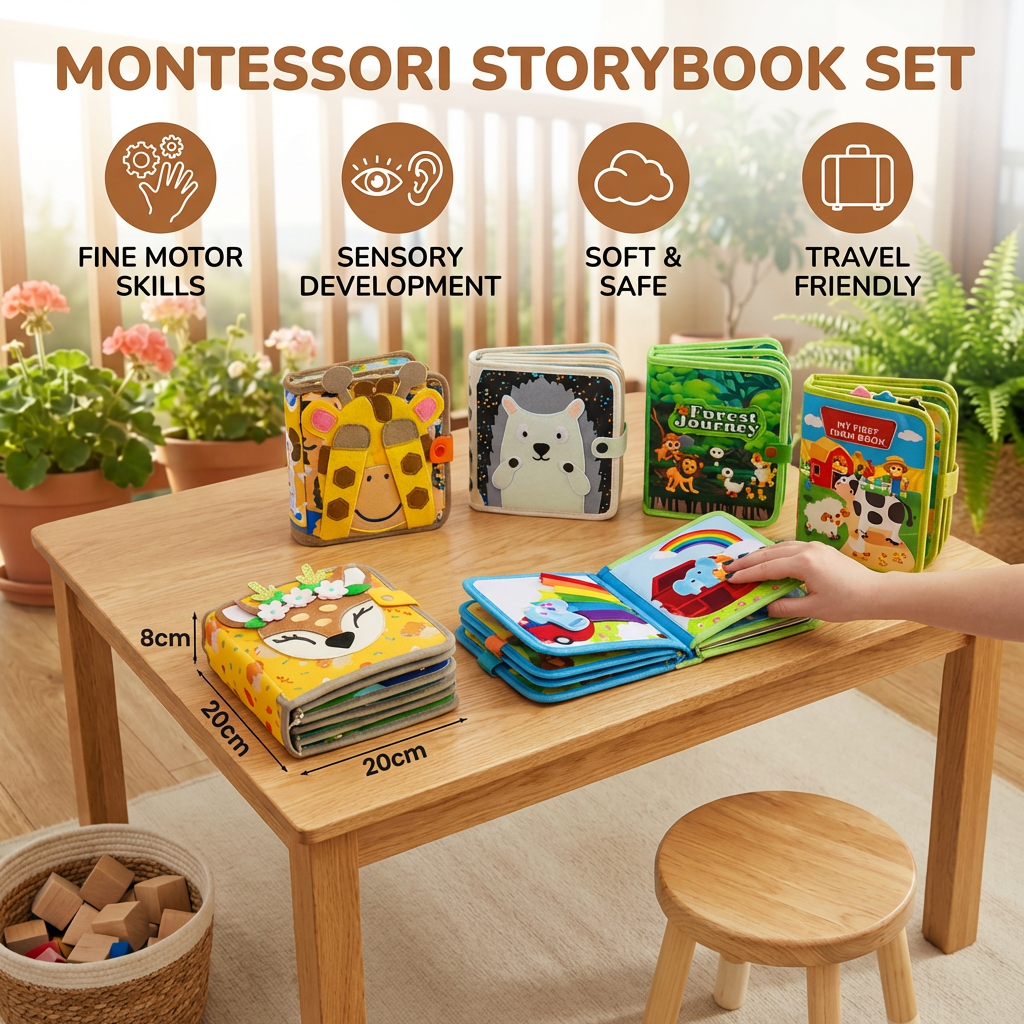 Tactile Fabric Activity Book with Interactive Elements and Movable Shapes