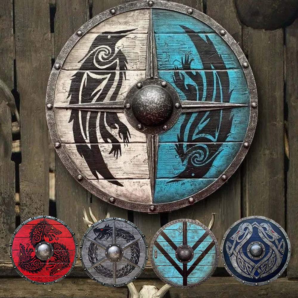 Double Ravens Personalized Battleworn Viking Shield