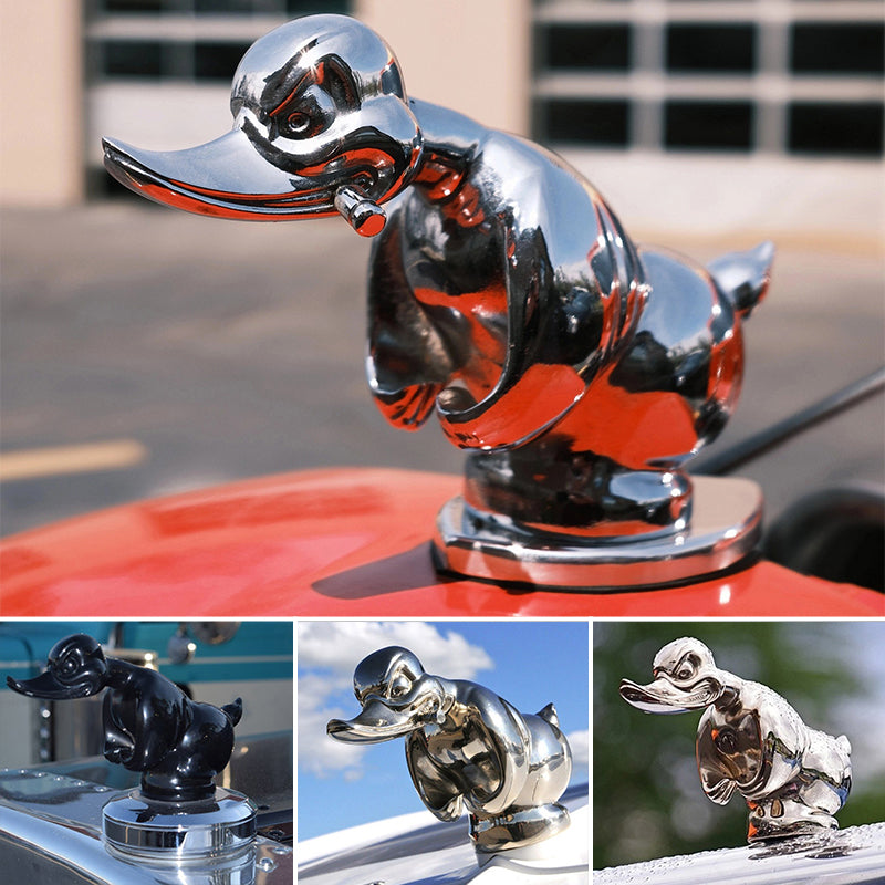 Duck Radiator Emblem with Chrome Plating and Pin Mounting, 6x4 Inches
