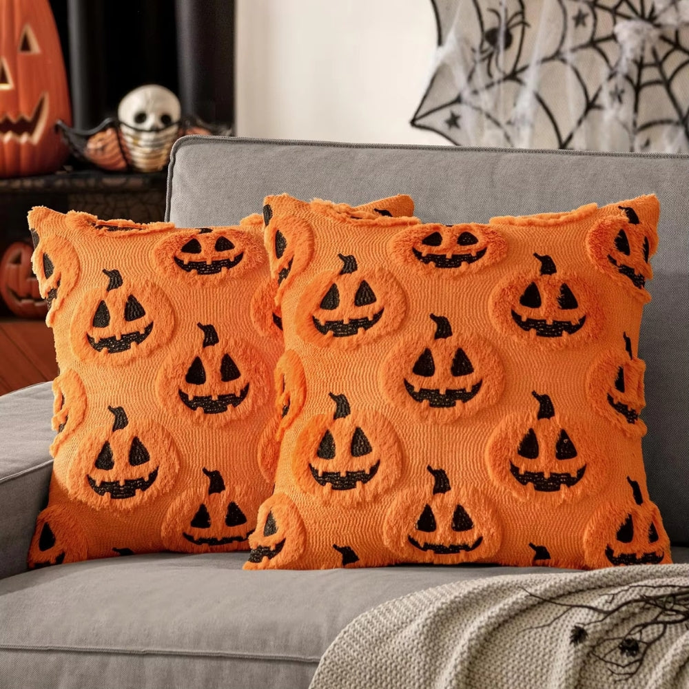 Pumpkin Pattern Cushion Cover with Microfiber Blend Fabric