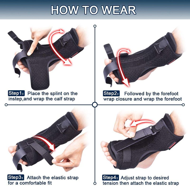 Adjustable Night Splint with Breathable Fabric and Arch Support for Foot Soreness
