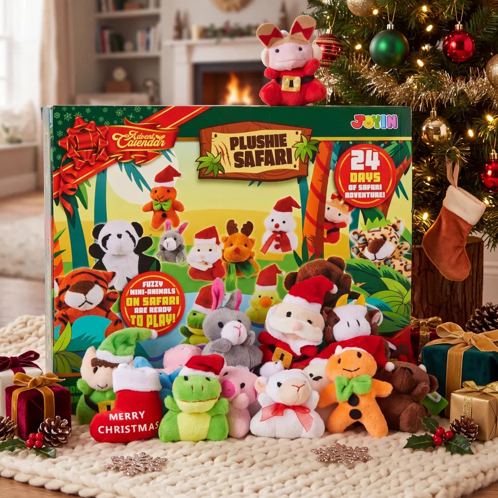 24 Mini Stuffed Animals Advent Calendar with Numbered Doors and Holiday Characters