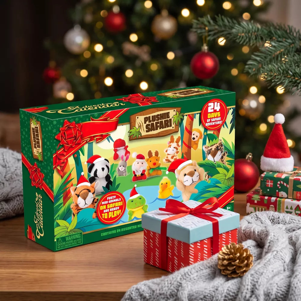 24 Mini Stuffed Animals Advent Calendar with Numbered Doors and Holiday Characters