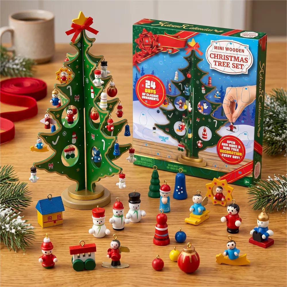 24-Piece Ornament Advent Calendar with Holiday Character Designs and Glitter Finishes
