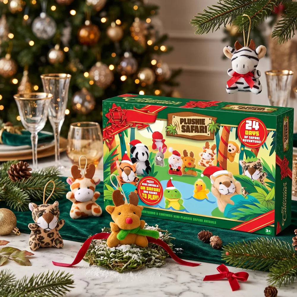 24 Mini Stuffed Animals Advent Calendar with Numbered Doors and Holiday Characters