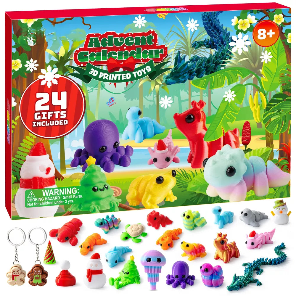 24-Piece 3D Printed Advent Calendar with Christmas and Animal Toys for Kids