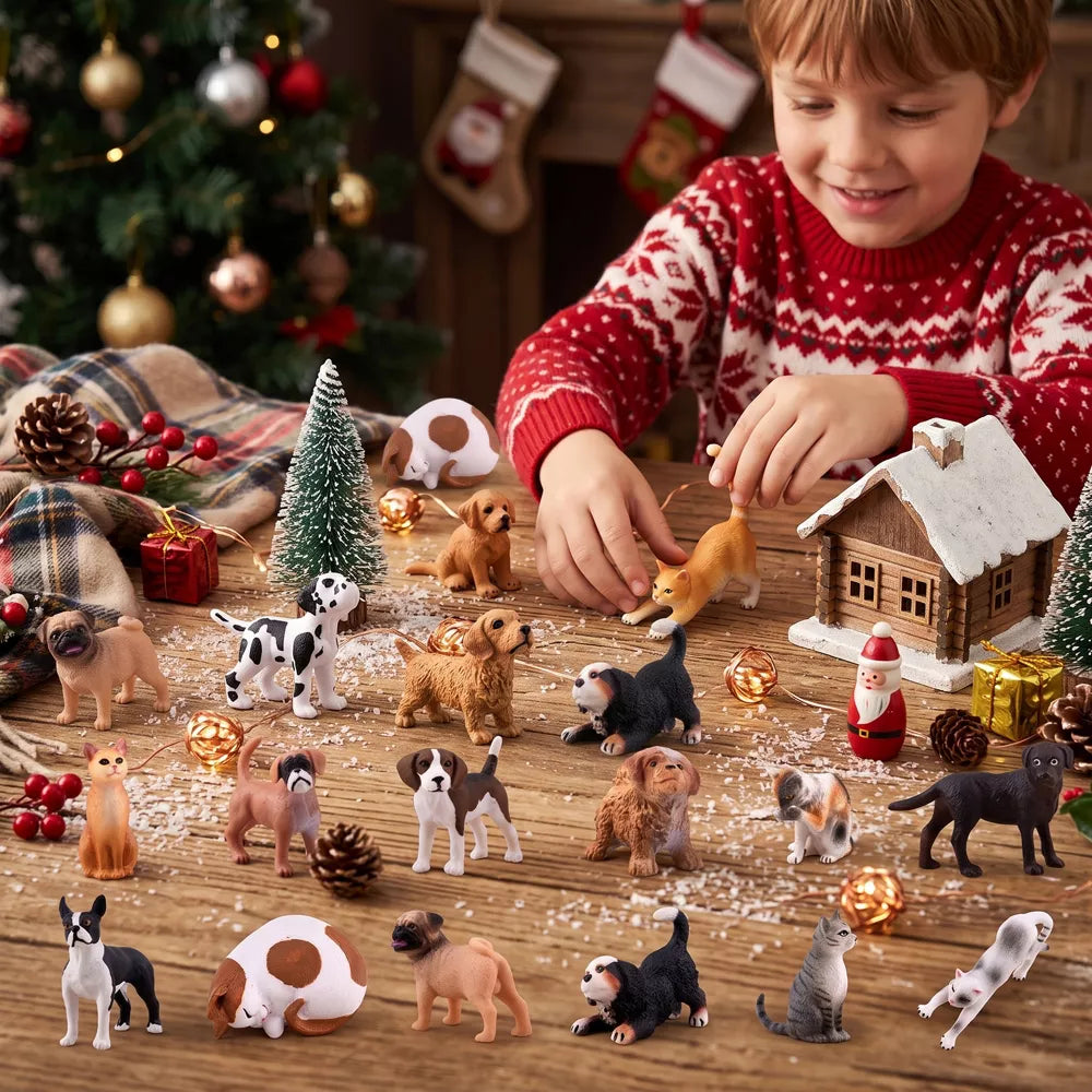 Pet Advent Calendar with 24 Dog and Cat Figurines and Interactive Play Mat