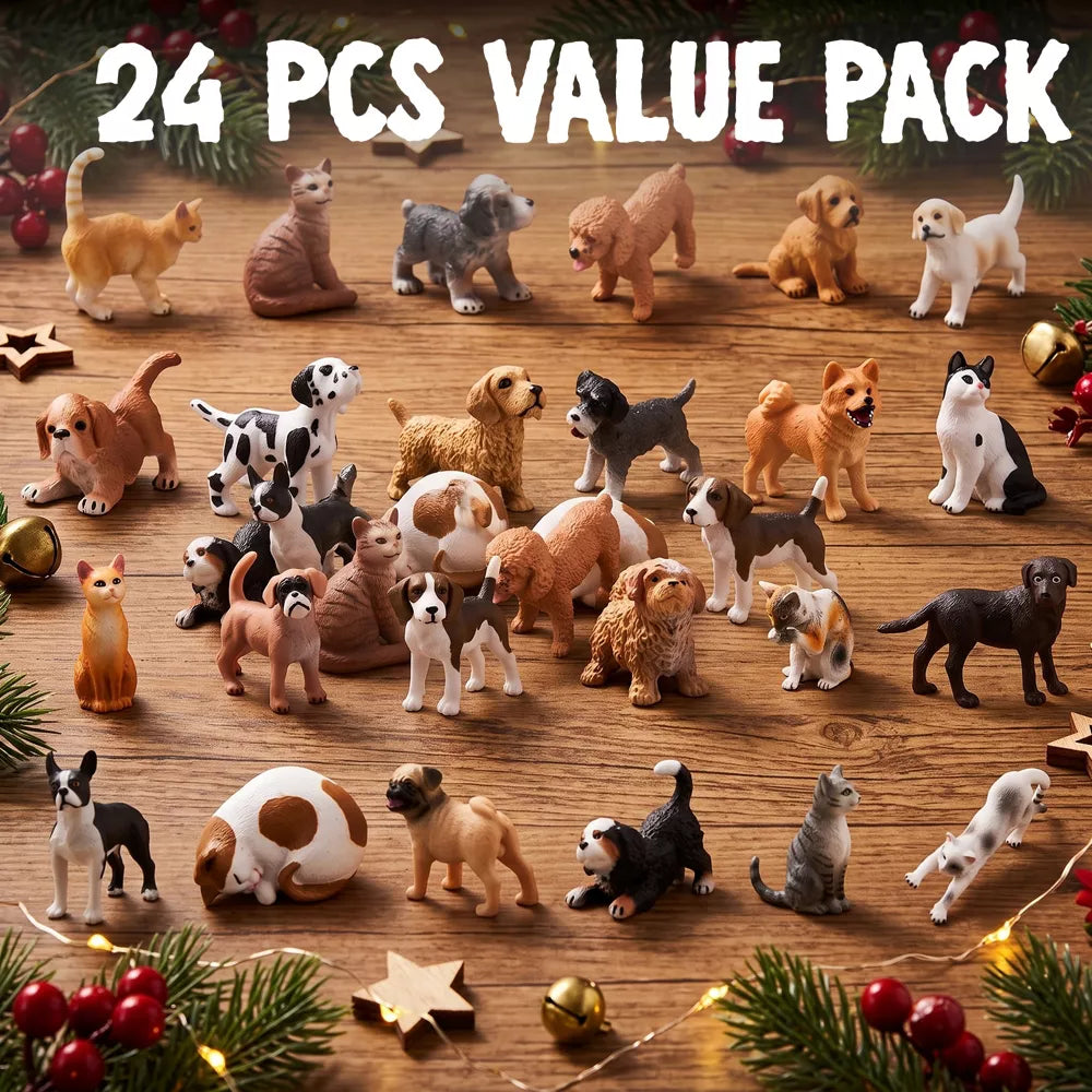 Pet Advent Calendar with 24 Dog and Cat Figurines and Interactive Play Mat