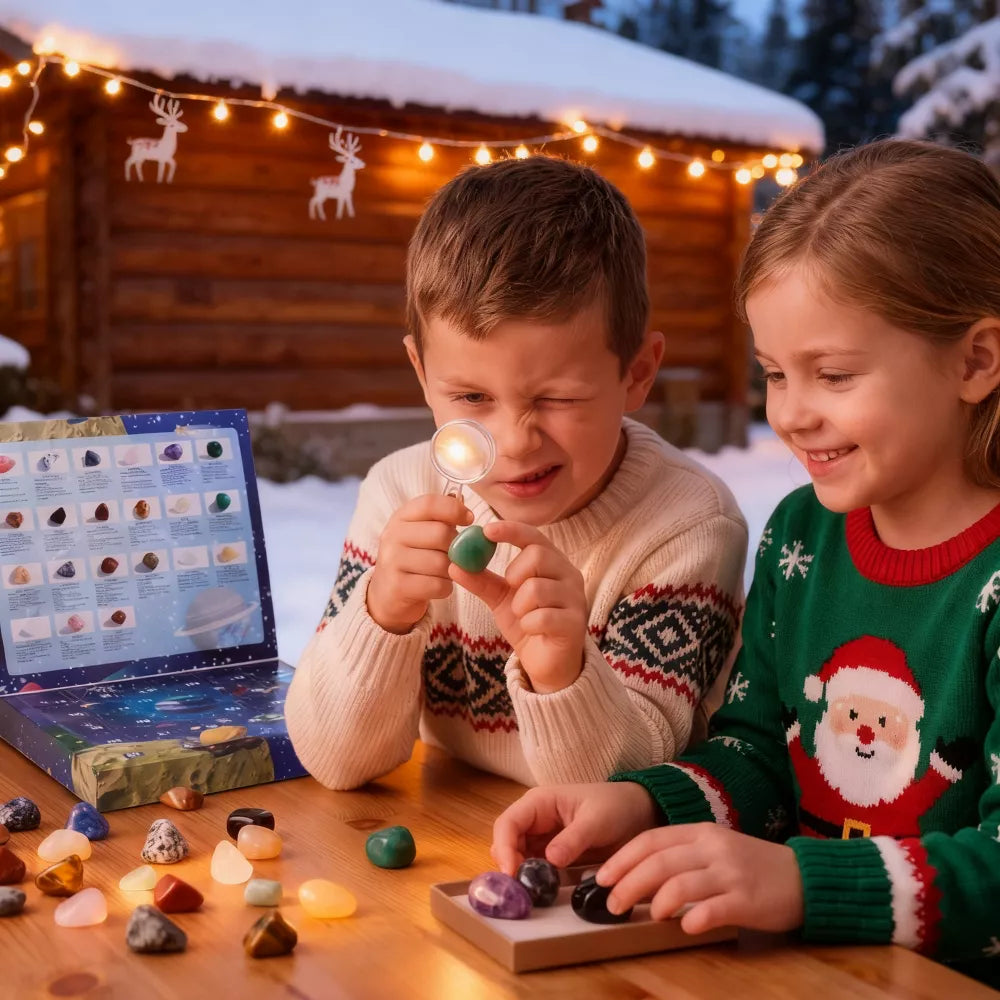 Crystal Geode Excavation Advent Calendar with 21 Natural Stones and Geology Tools