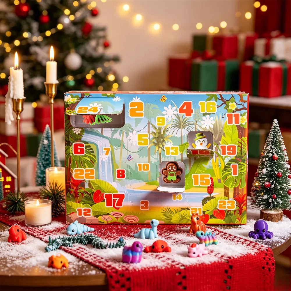 24-Piece 3D Printed Advent Calendar with Christmas and Animal Toys for Kids