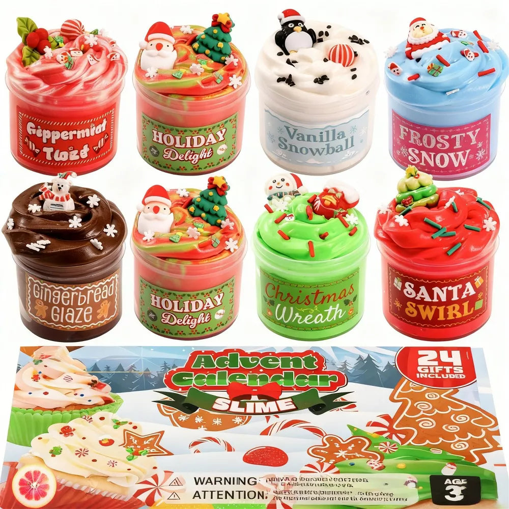 Slime Advent Calendar with 24 Daily Surprises and Holiday Charms, Festive Sprinkles