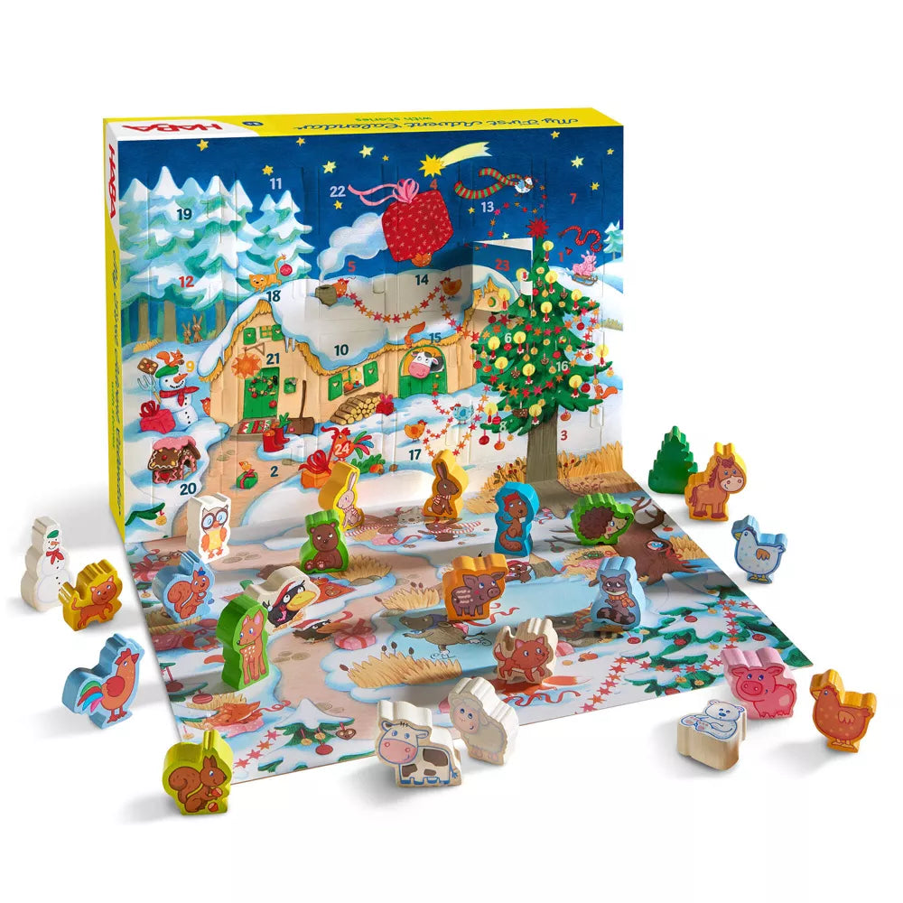 Wooden Advent Calendar with 24 Farmyard Animals and Story Book for Toddlers