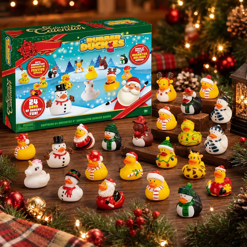 Rubber Duck Advent Calendar with 24 Collectible Ducks and Bath Toys, Holiday Designs