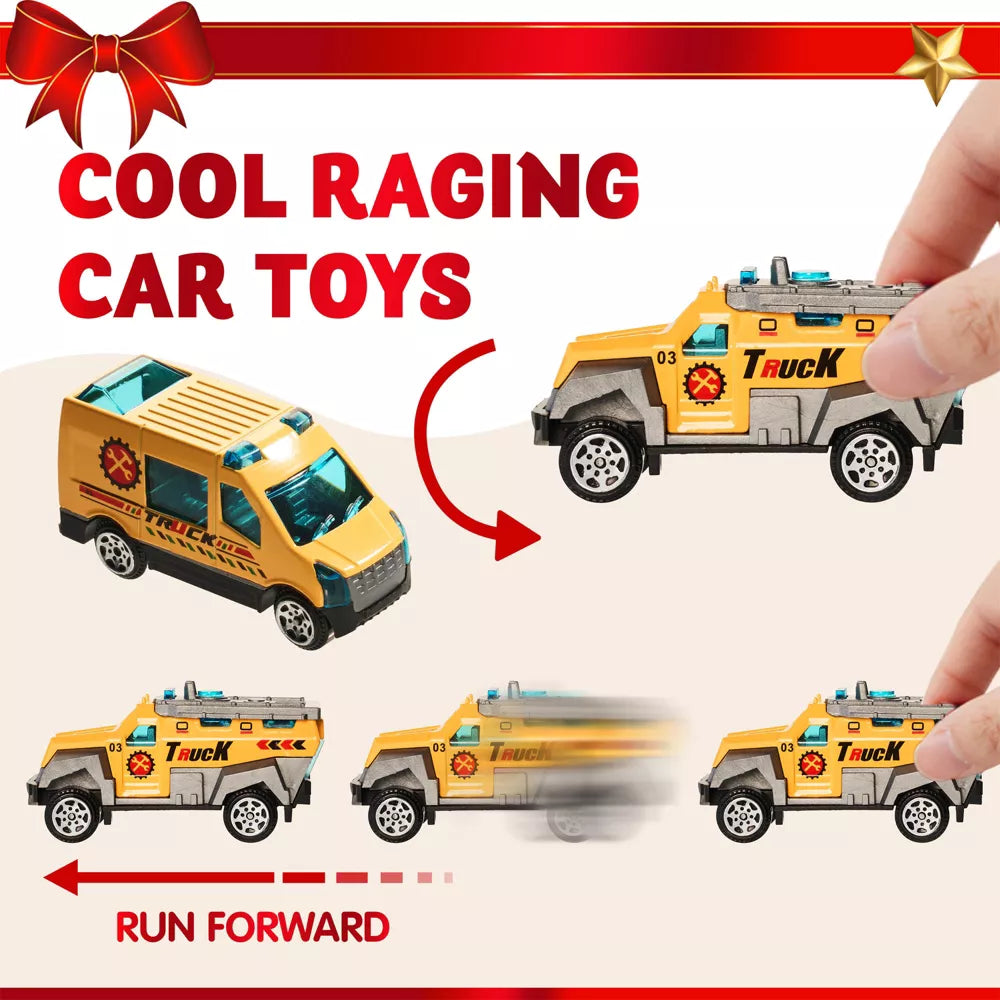 Construction Vehicle Advent Calendar with 24 Alloy Pieces and Foldable City Play Mat for Ages 3 Plus