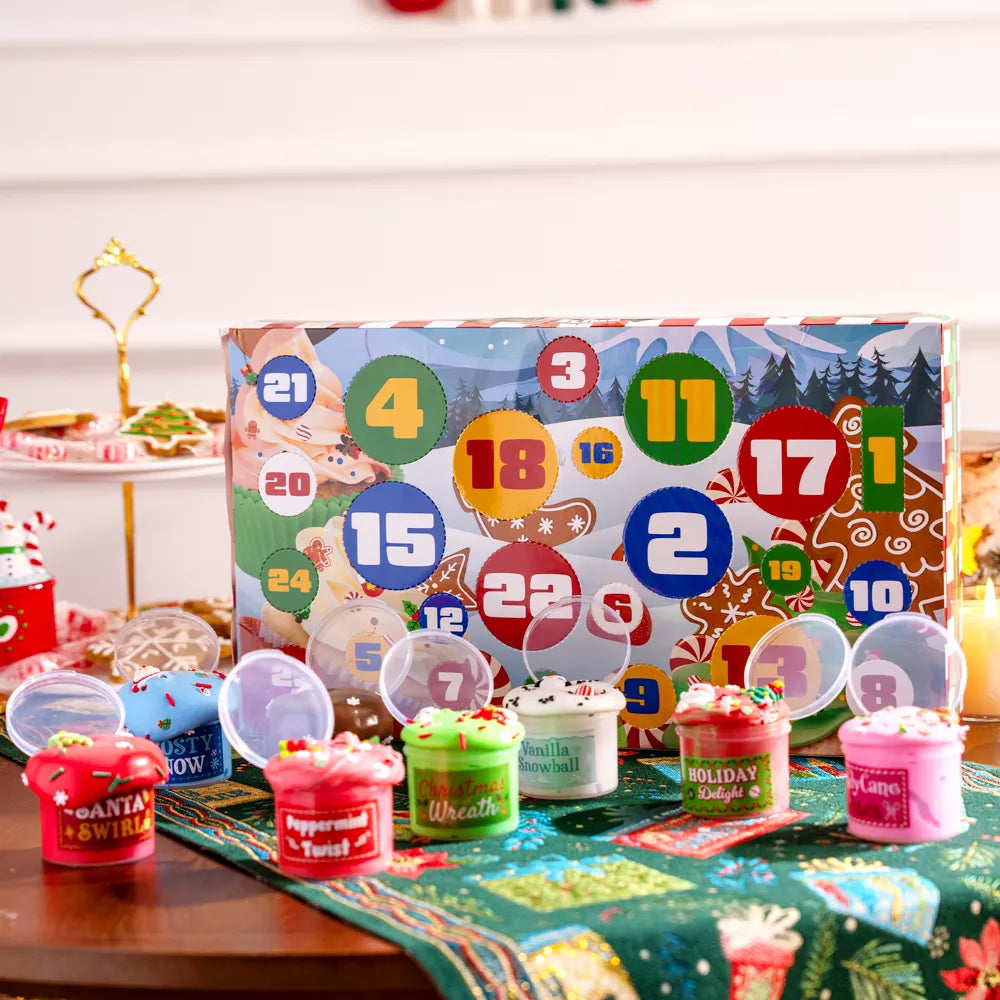 Slime Advent Calendar with 24 Daily Surprises and Holiday Charms, Festive Sprinkles