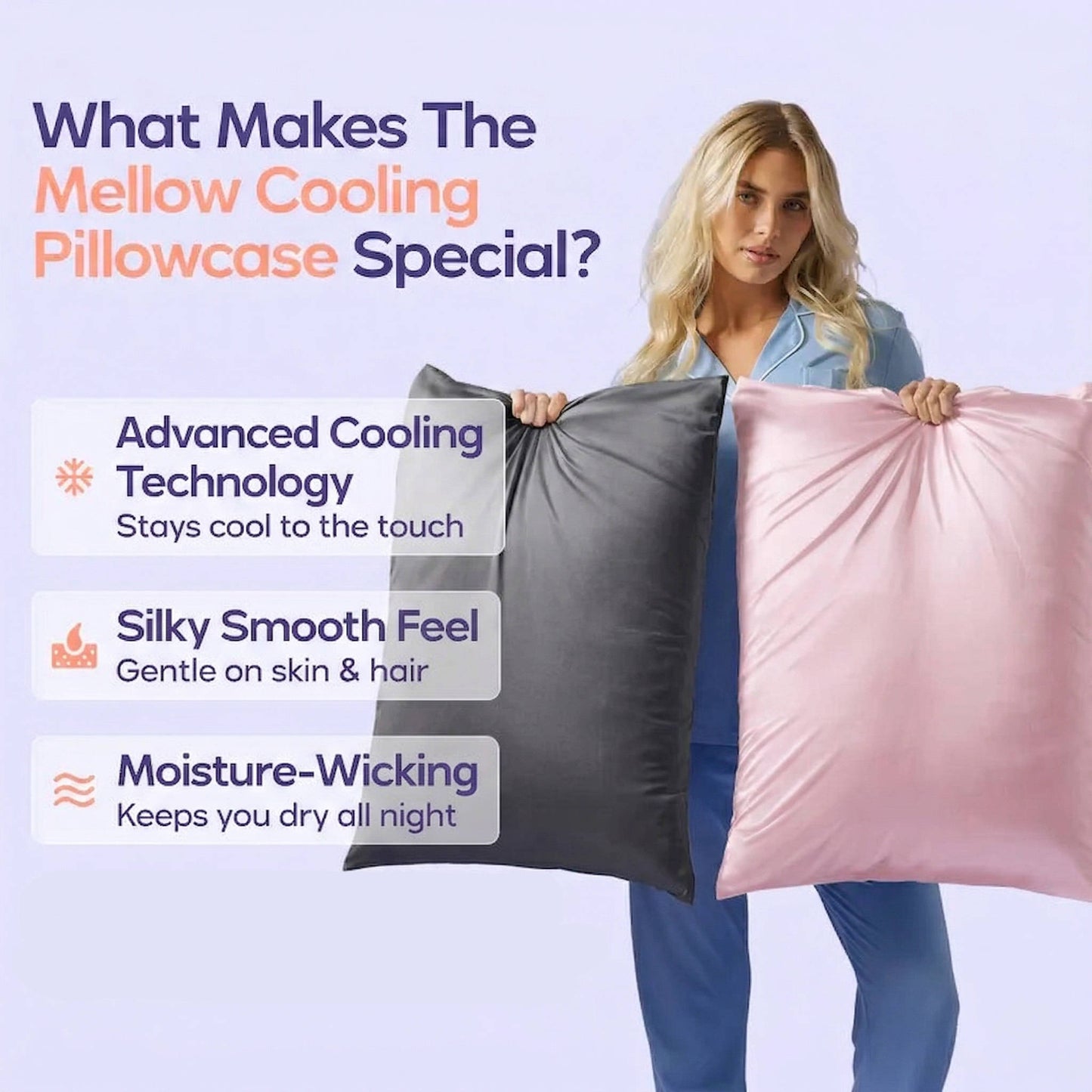 2 Pack Cooling Pillowcase, Silky Smooth Wrinkle Free Sleep Enhancer, Breathable Soft Cases for Night Sweat Relief