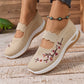 Breathable Mary Jane Sneakers with Floral Embroidery and Elastic Instep Strap