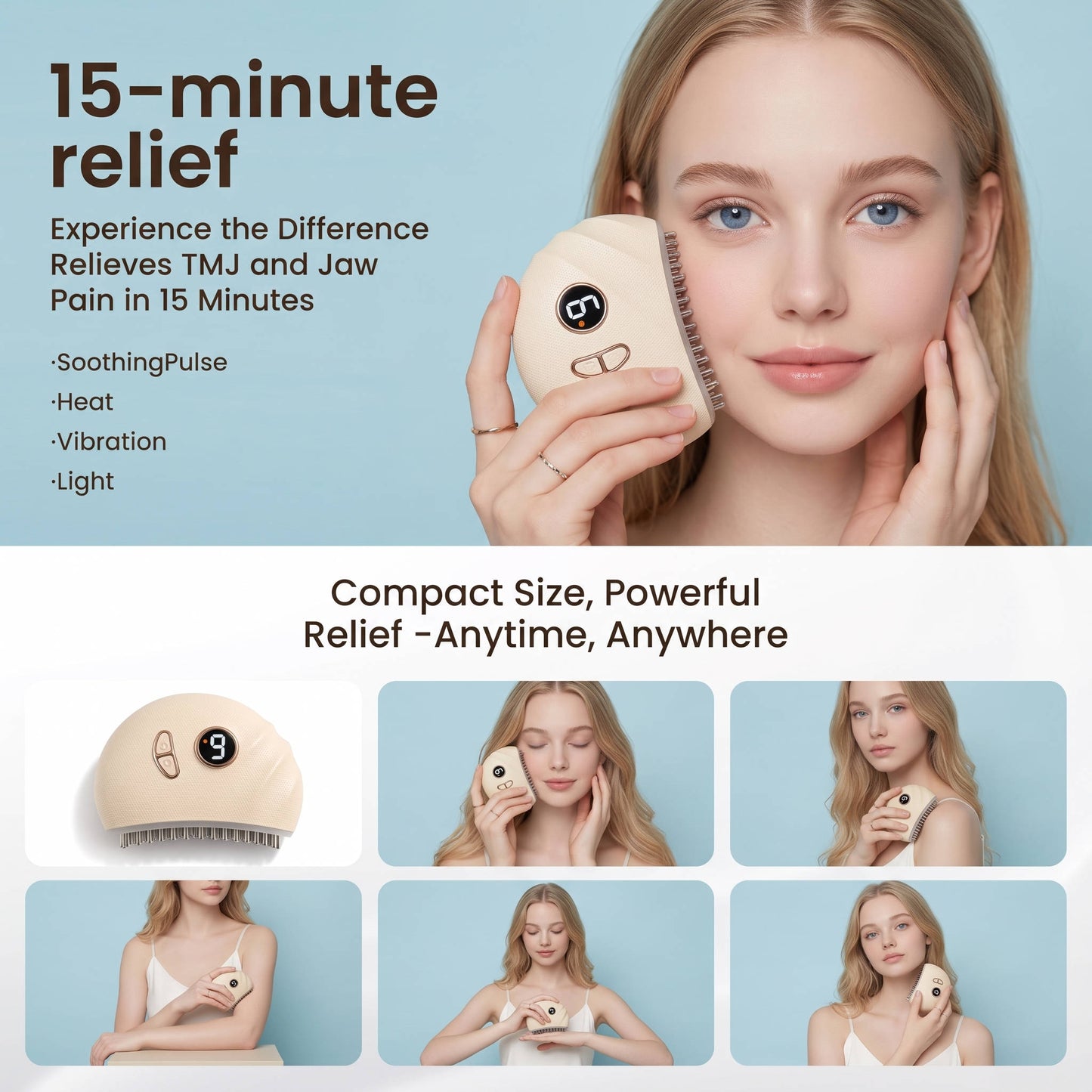 Heated Jaw and Neck Massager, Jaw Massage Tool with Vibration, Ergonomic Multi Point Design