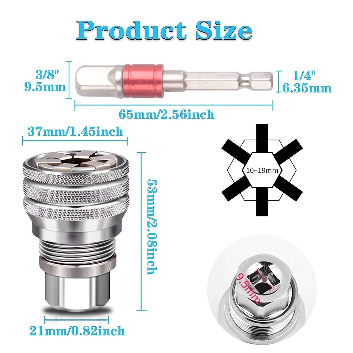 Universal Socket Wrench Tool, Adjustable Multi Function Socket for Ratchet, Torque Wrench and Power Drill