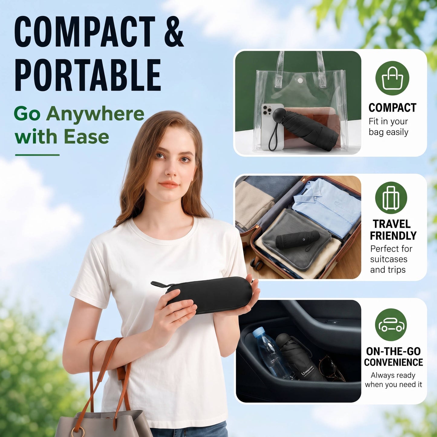 Mini Travel Umbrella, Compact Pocket Size Umbrella with UV Sun Protection for Travel and Daily Use
