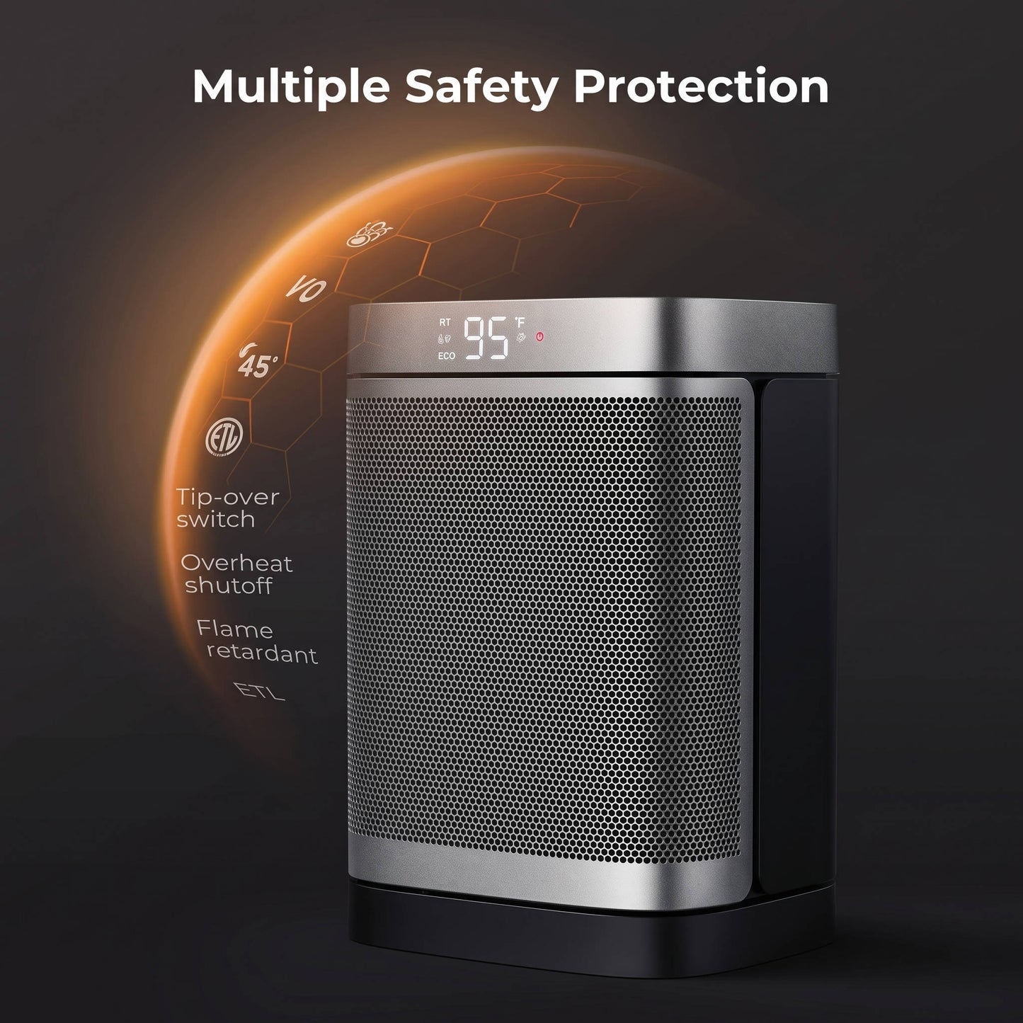Portable Space Heater, Electric Indoor Heater with 70 Degrees Oscillation and Remote Control for Home, Office and Bedroom