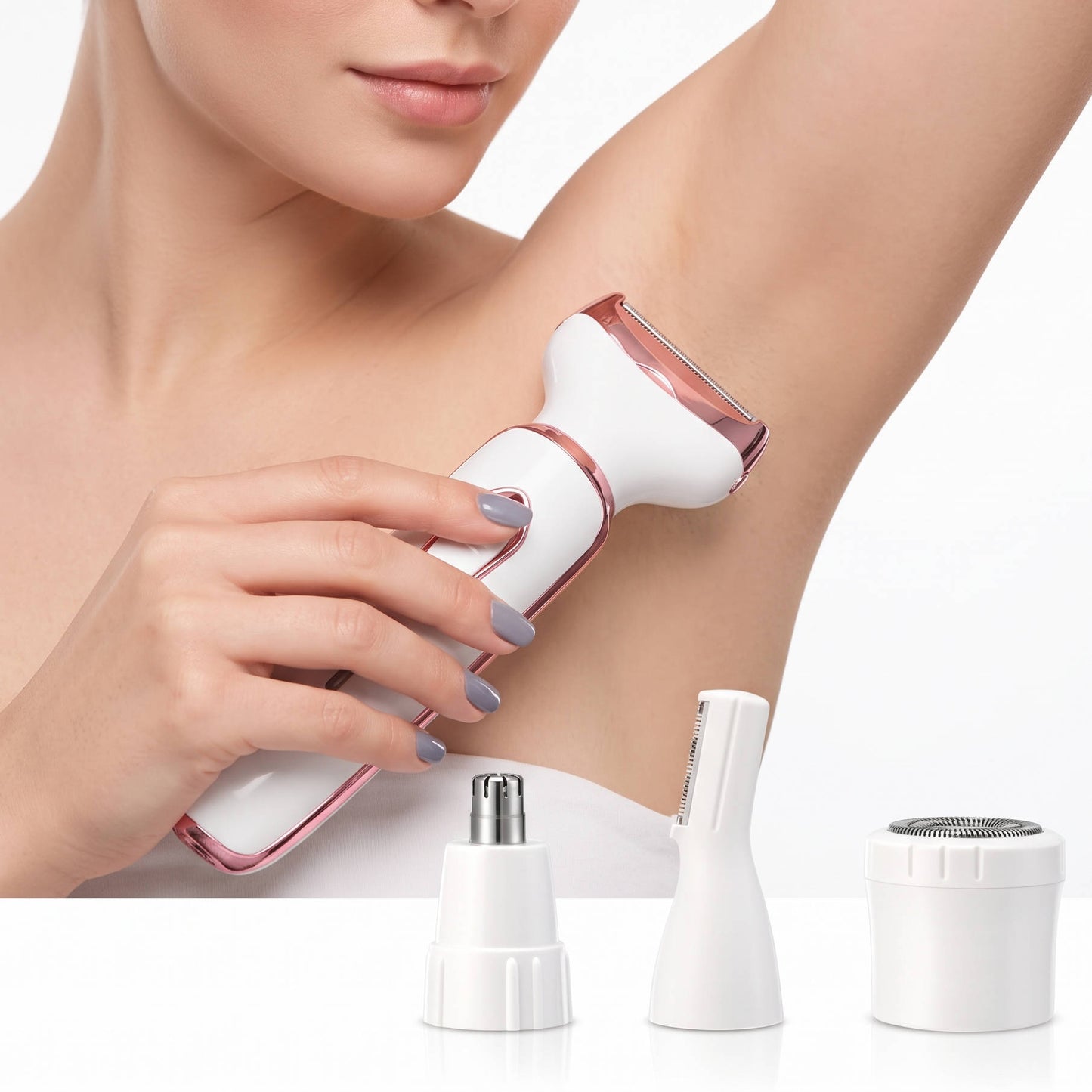 4 in 1 Electric Lady Shaver, Body Hair Trimmer for Face, Nose, Eyebrows and Underarms, Rechargeable Womens Grooming Kit