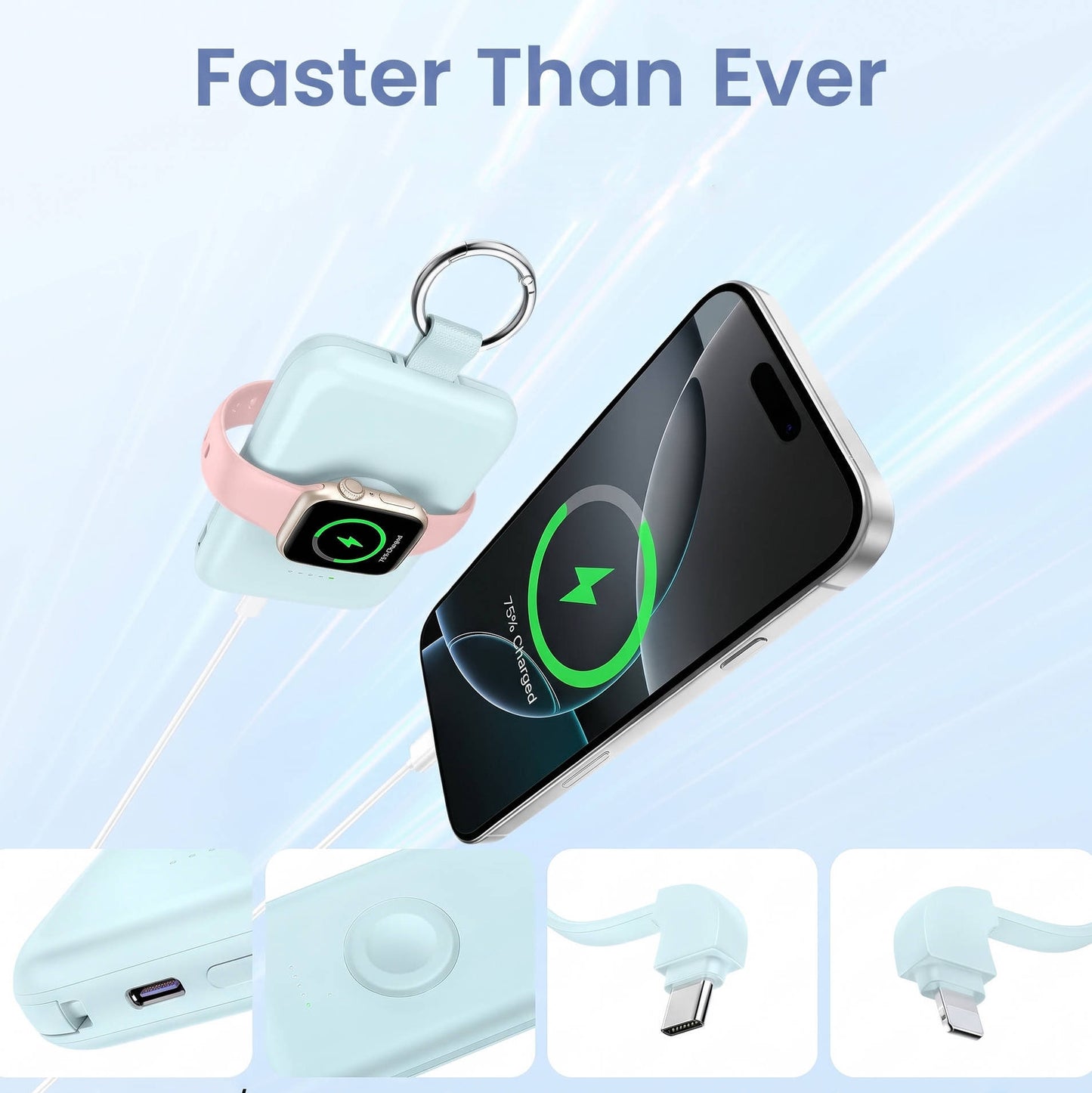 5000mAh Portable Power Bank, Compact Charger with Built In Cables
