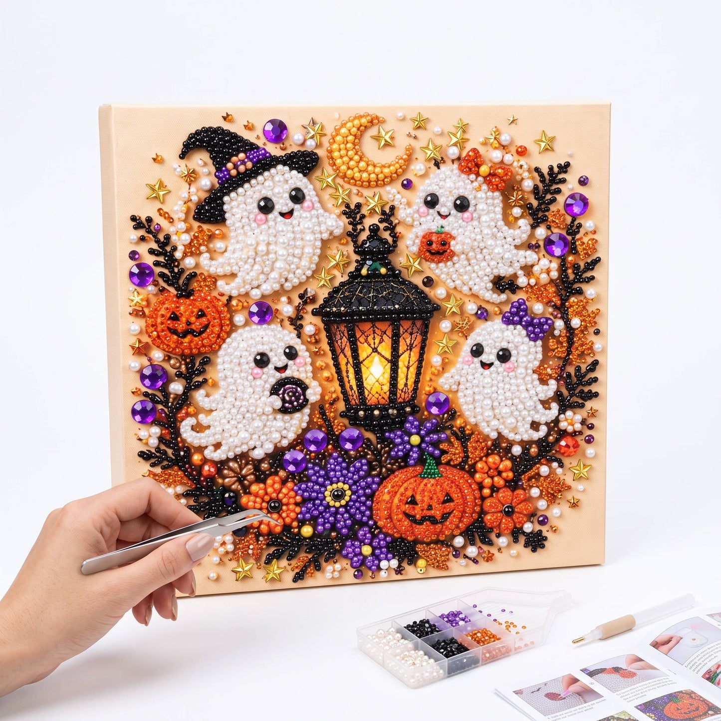 Diamond and Pearl Art Kits for Adults, Halloween Framed Wall Decor and DIY Craft Kit