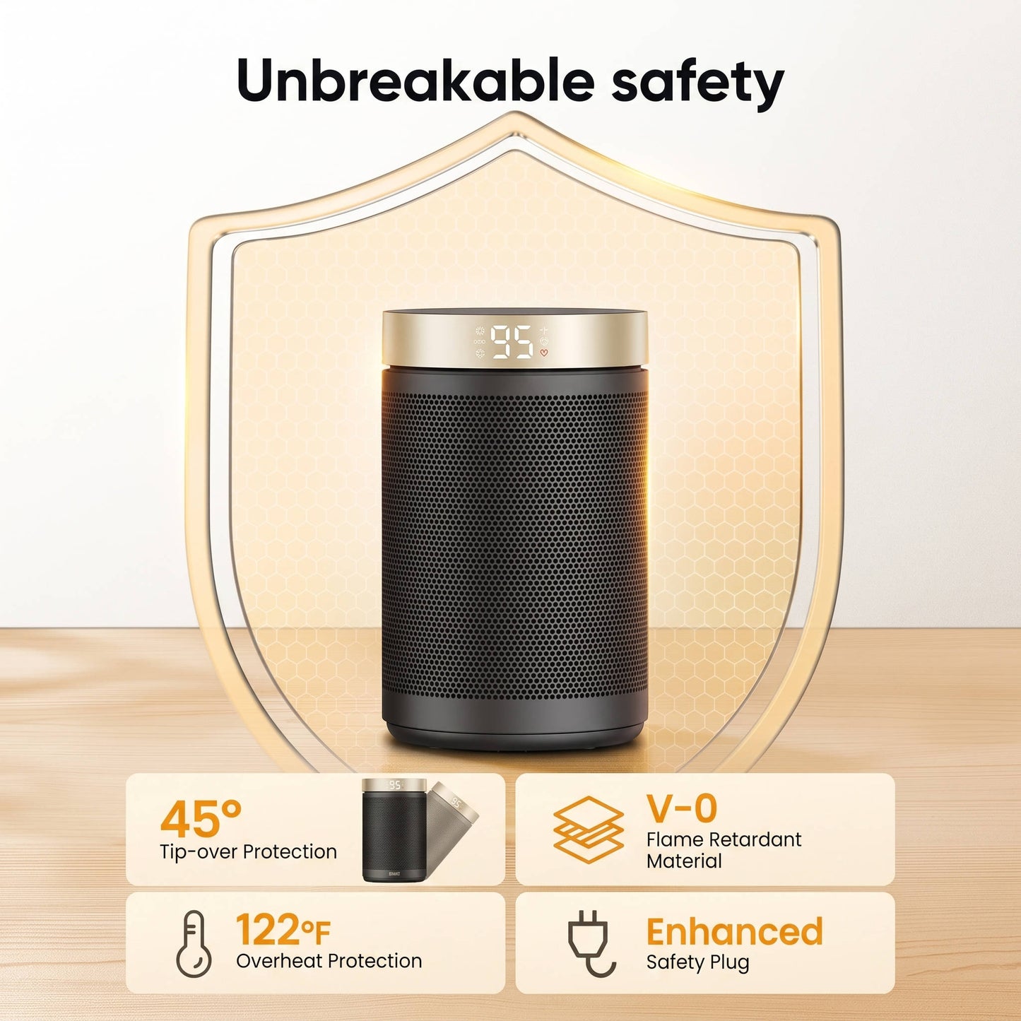 Portable Space Heater, Electric Indoor Heater with Adjustable Thermostat for Home, Office and Bedroom