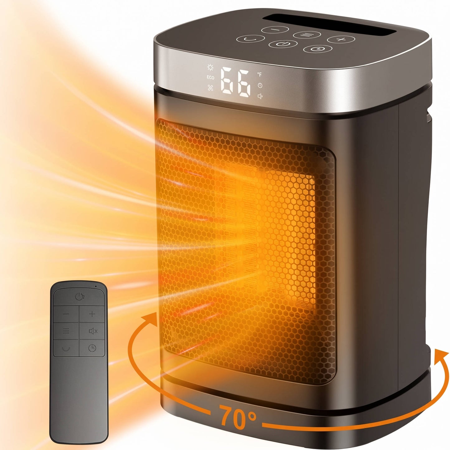 Portable Space Heater, Electric Indoor Heater with 70 Degrees Oscillation and Remote Control for Home, Office and Bedroom