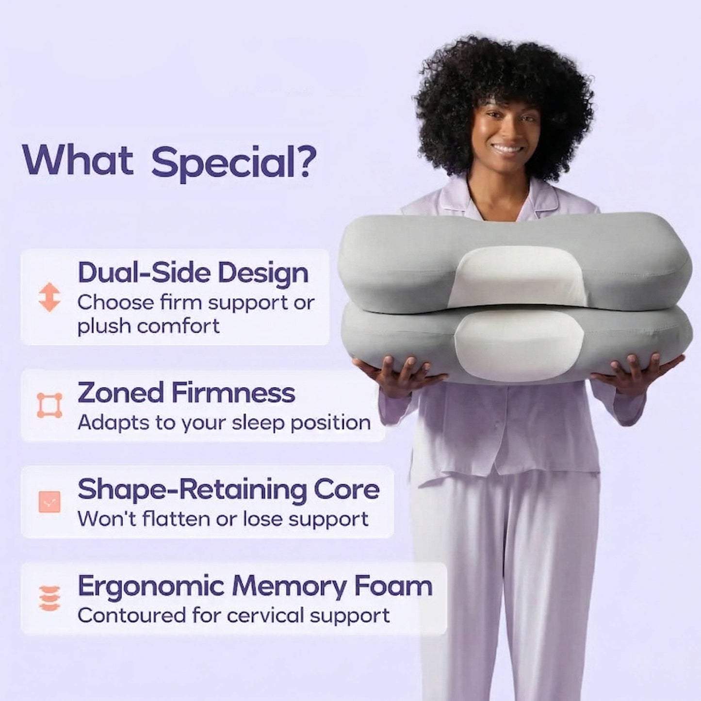 Ergonomic Cervical Neck Support Pillow, Orthopedic Contour Design for Neck and Shoulder Pain Relief