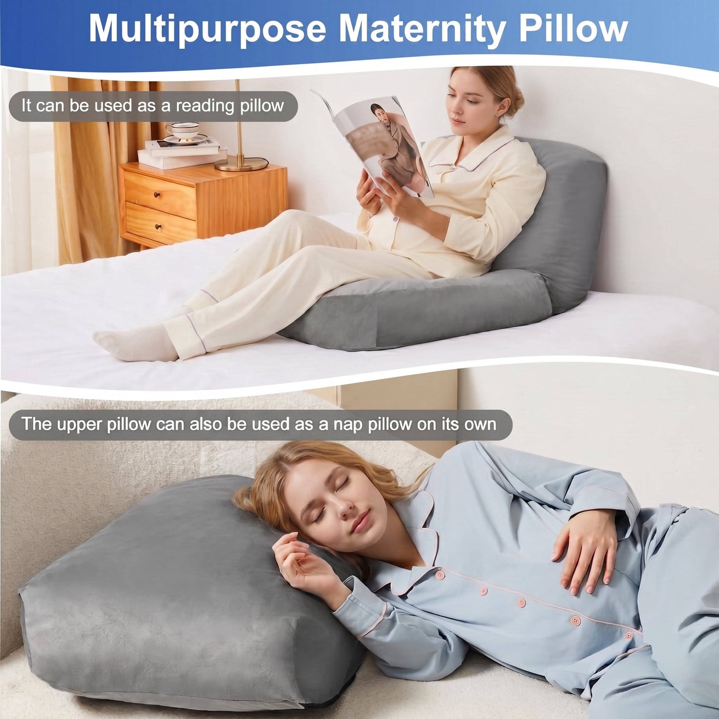 Pregnancy Pillow 44.5 Inch Full Body, Maternity Pillow, Removable Cover for Back Belly Hips Comfort