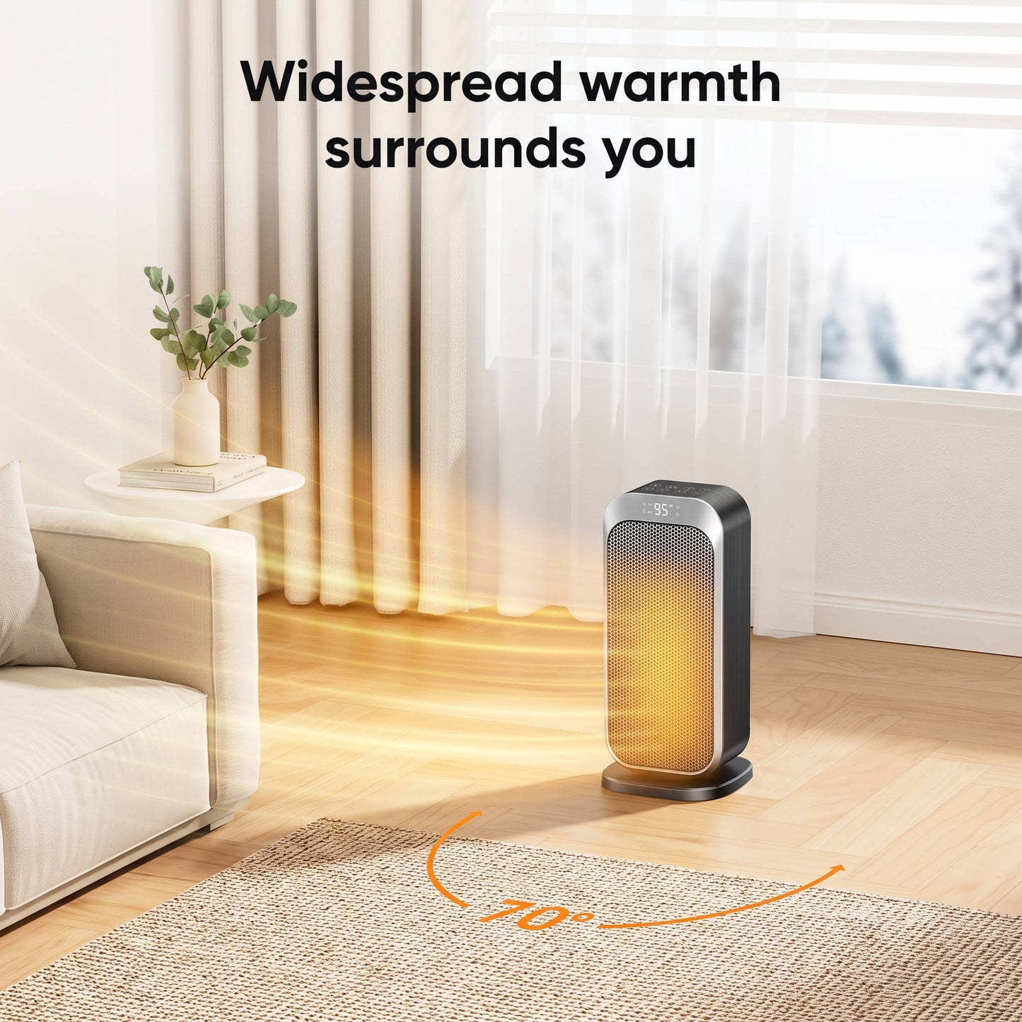 Quiet Portable Space Heater, Electric Indoor Heater with Remote Control for Home, Office and Bedroom