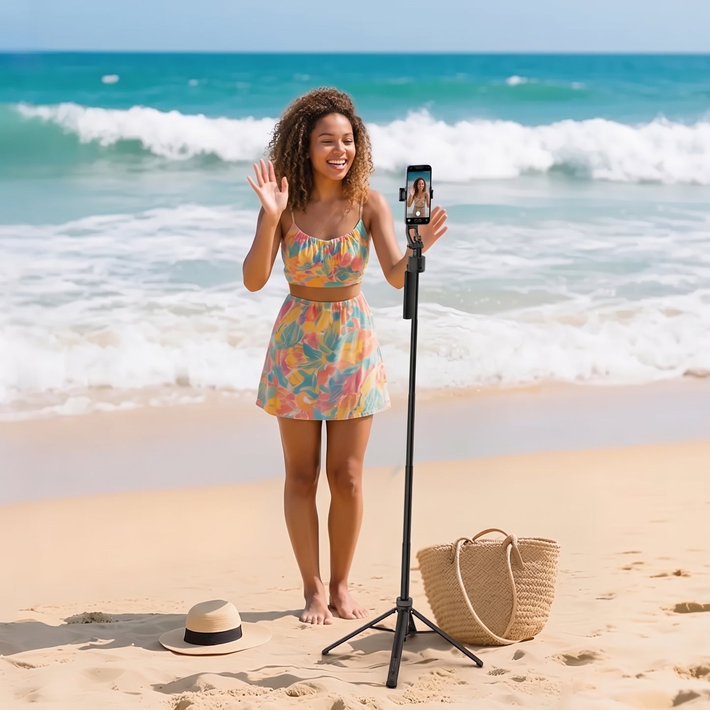 Auto Face Tracking Tripod, 360 Degrees Rotating Selfie Stick with Remote for iPhone, Android, Camera and GoPro