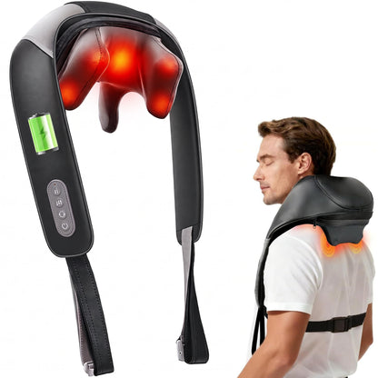 Neck Shoulder Massager with Heat, Cordless 4D Shiatsu Deep Tissue Massage Device for Home, Office and Travel