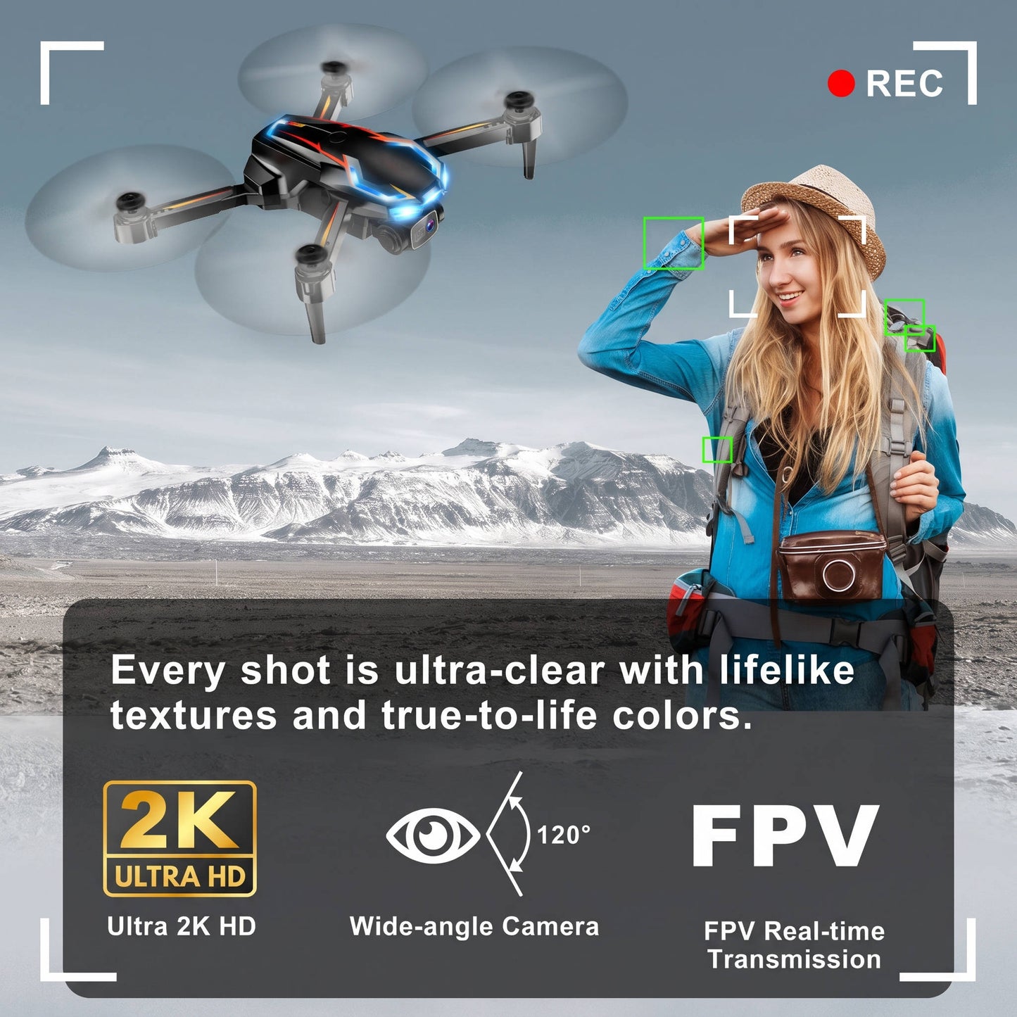 2K HD FPV Drone with Camera, Foldable RC Drone with Altitude Hold, 3 Speed Modes, 2 Batteries for Adults and Beginners