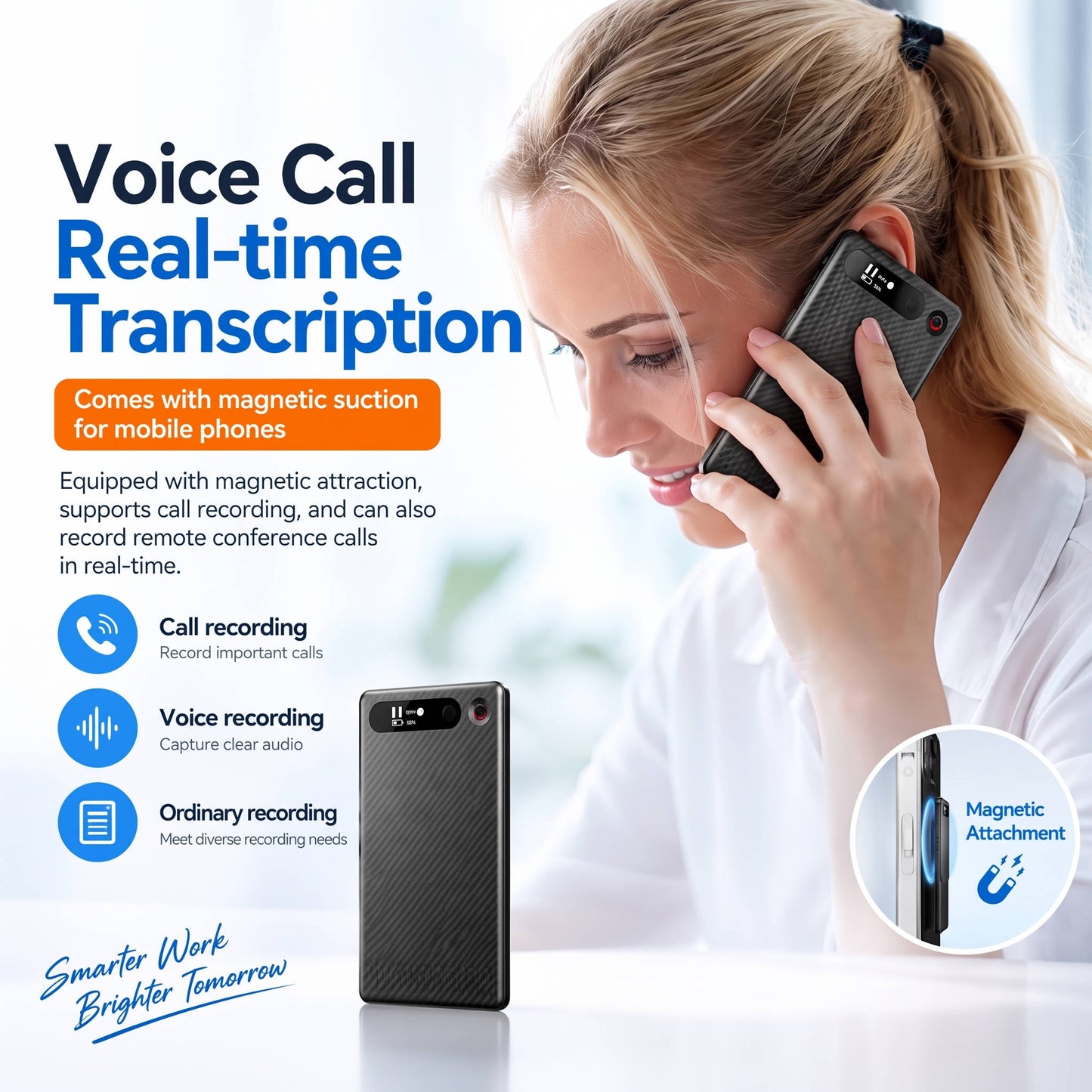 AI Voice Recorder, Smart Meeting Notes, Real Time Translation and AI Noise Reduction, Portable Digital Audio Recorder