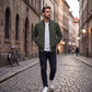 Mens Bomber Jacket with Metal Zipper and Rib Knit Trim for Spring Fall