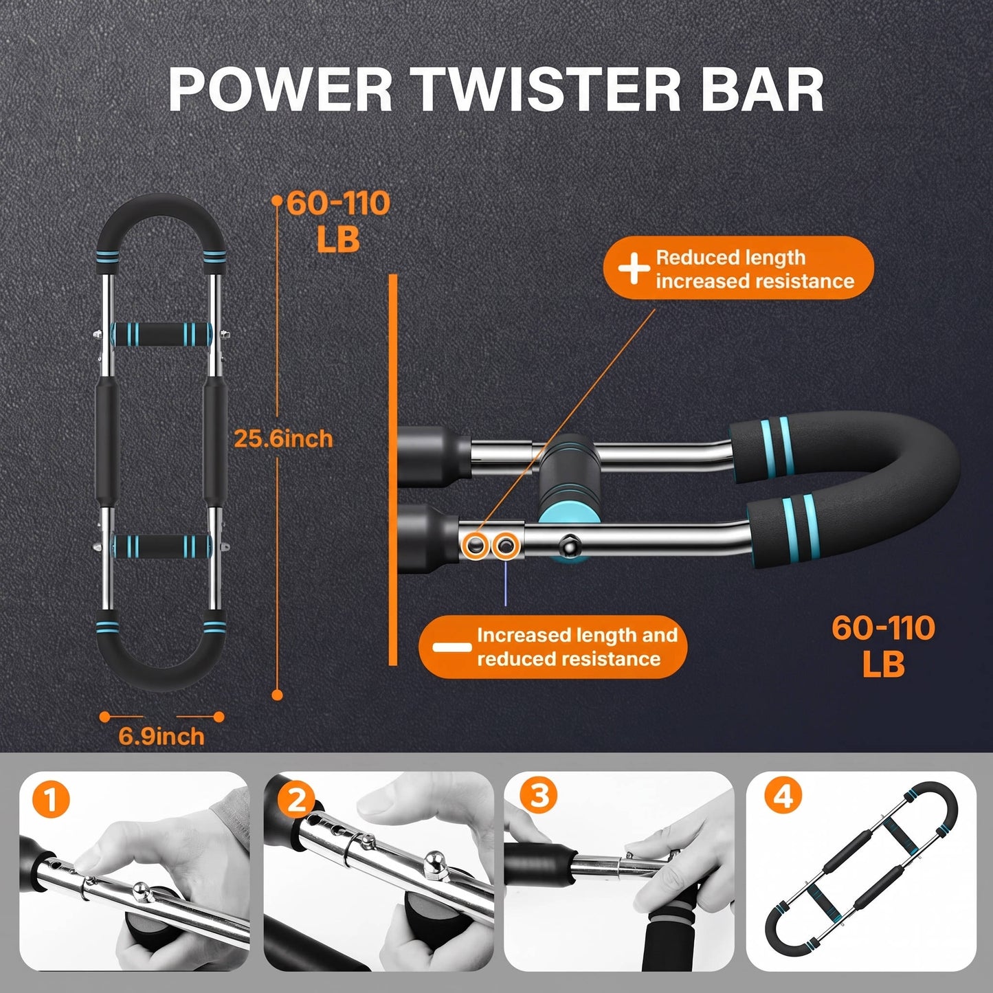 Adjustable Power Twister Bar, Portable Spring Resistance, Upper Body Strength Trainer for Chest, Shoulders and Arms
