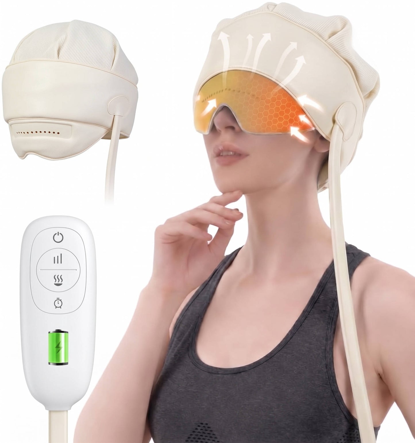 Head Massager for Headaches, Eye Massager with Heat, Electric Rechargeable Migraine Relief Massager