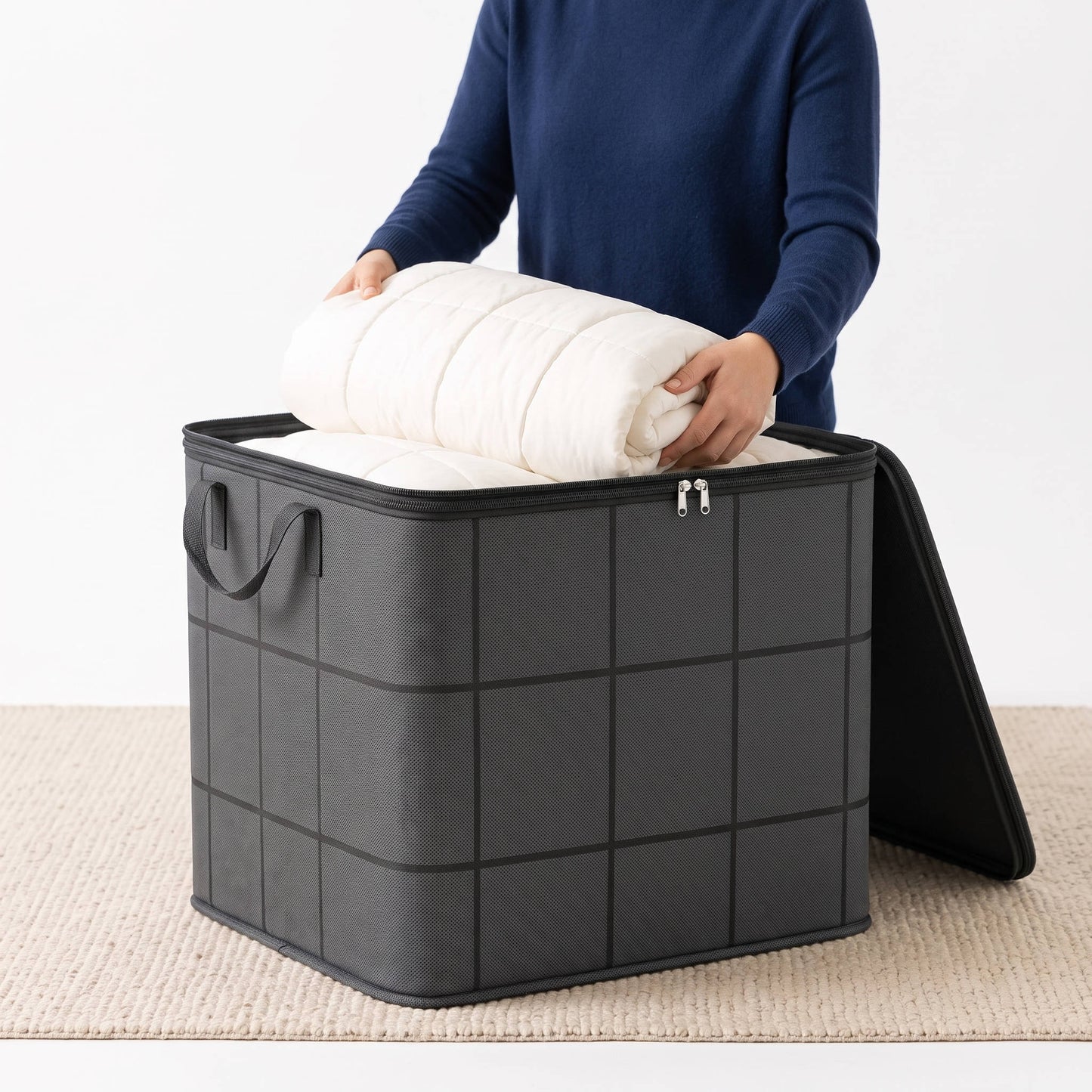 Large Fabric Storage Bag, High Capacity Zipper Organizer for Bedding Linens Clothes and Apparel, Closet Storage and Moving