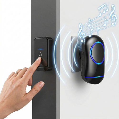 Wireless Doorbell Plug & Play Waterproof Door Bell Kit, 45 Chimes, LED Flash, 4 Volume Levels