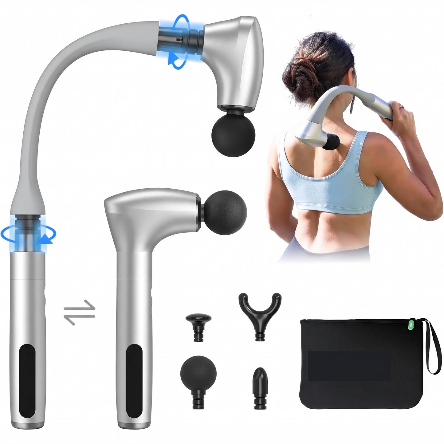 Muscle Massage Gun, 2 in 1 Deep Tissue Percussion Massager with Detachable Extension Handle for Back, Legs and Full Body