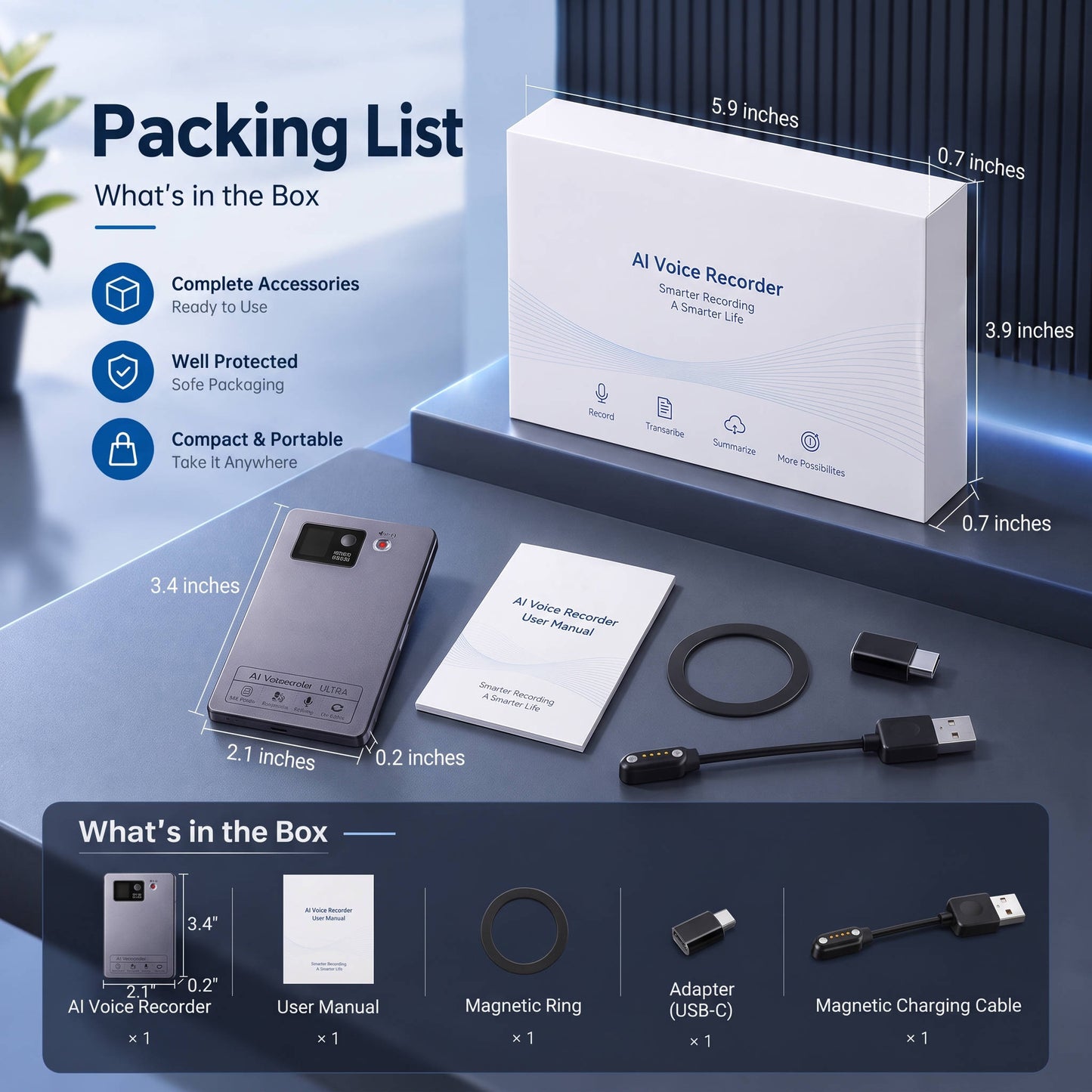 AI Voice Recorder, Smart Meeting Notes, Real Time Translation and AI Noise Reduction, Portable Digital Audio Recorder