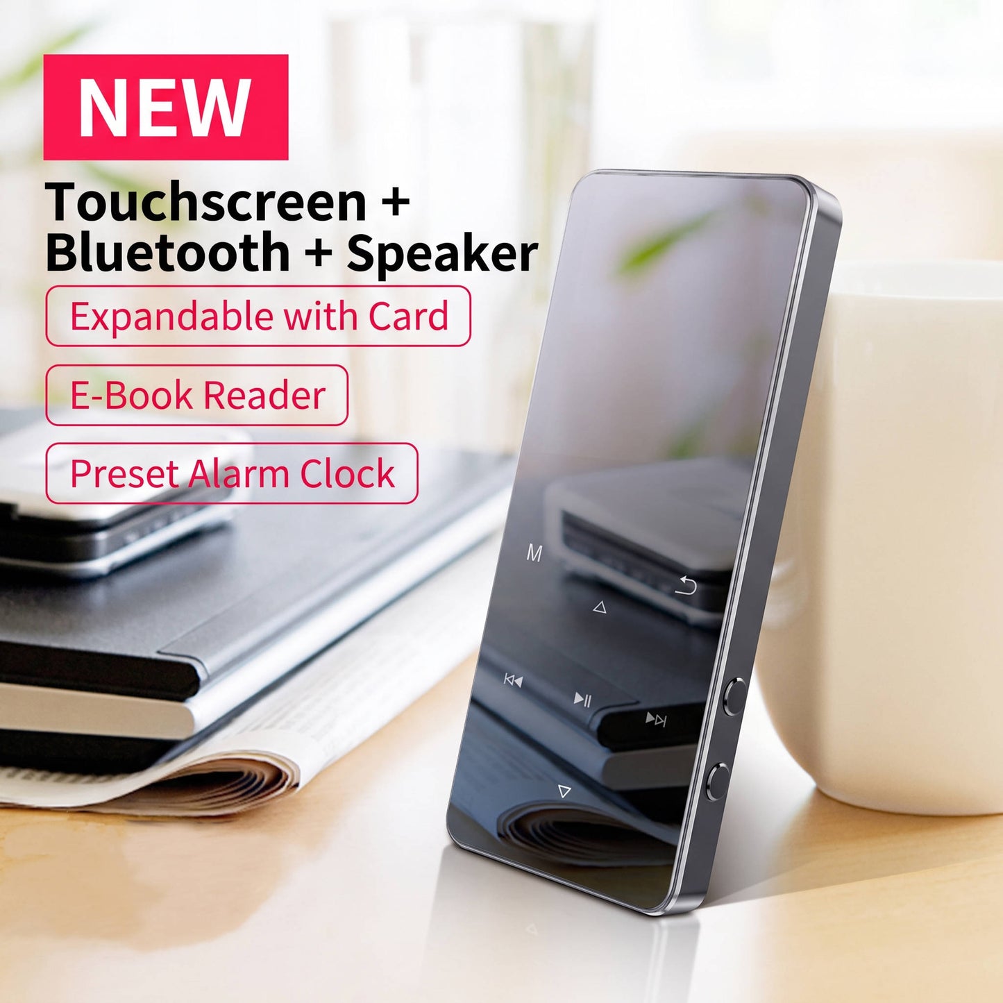 Portable MP3 MP4 Player, Bluetooth 5.0 Music Player with HD Speaker, FM Radio, Voice Recorder and E Book Function