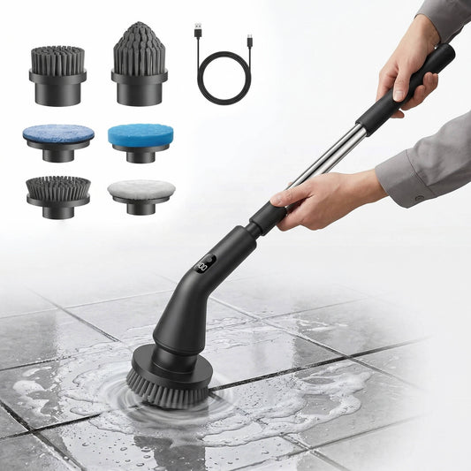 Cordless Electric Grout Brush, Spin Scrubber with Extendable Long Handle for Bathroom and Floor